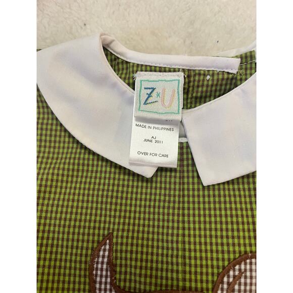 {NWT} ZU Green Gingham Dog Applique' Romper 3 months - Picture 5 of 7